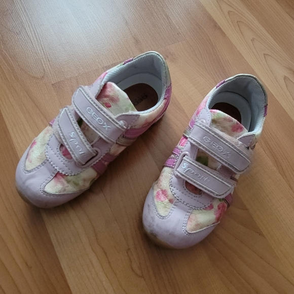 GEOX Respira Sport Girls US 10 EUR 27 Sneakers Pink Floral Leather Flat Shoes - Picture 3 of 12